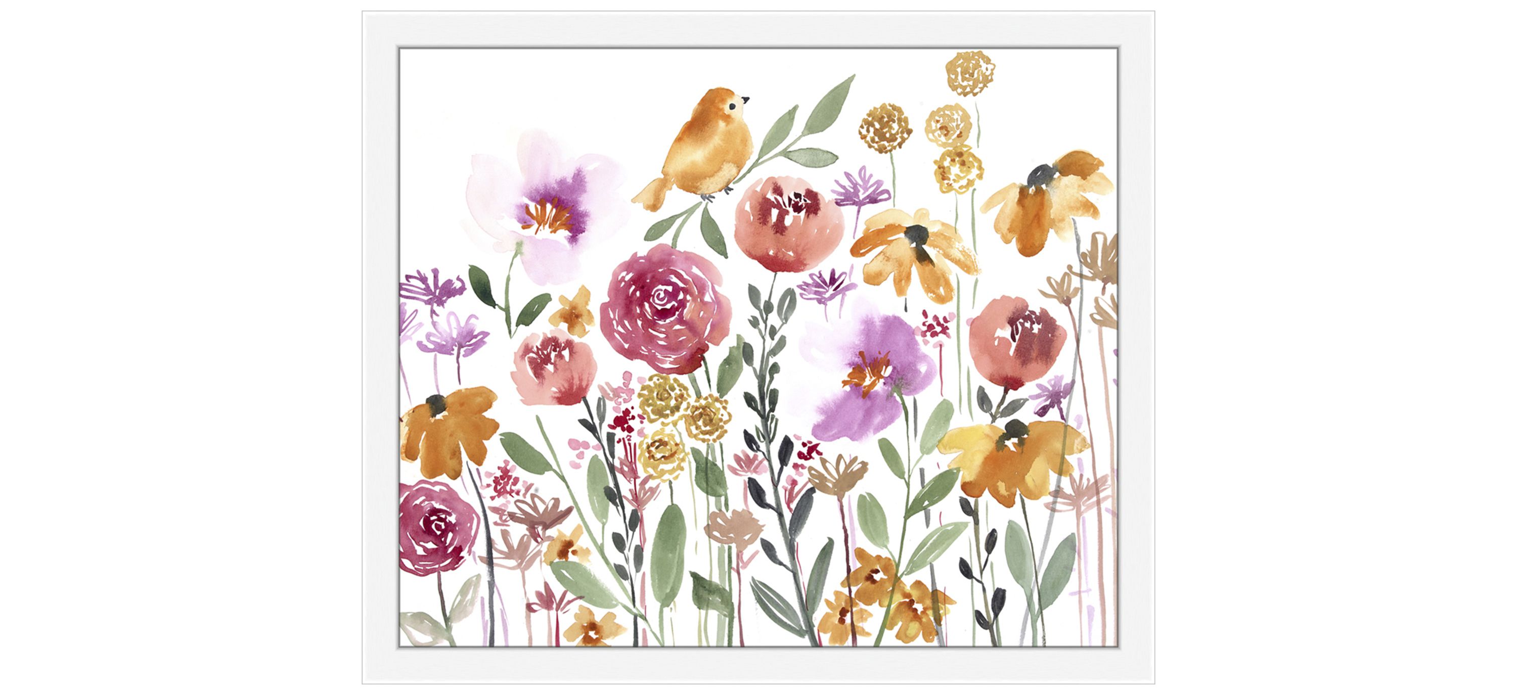 Flowers And Birds Pink Wall Art