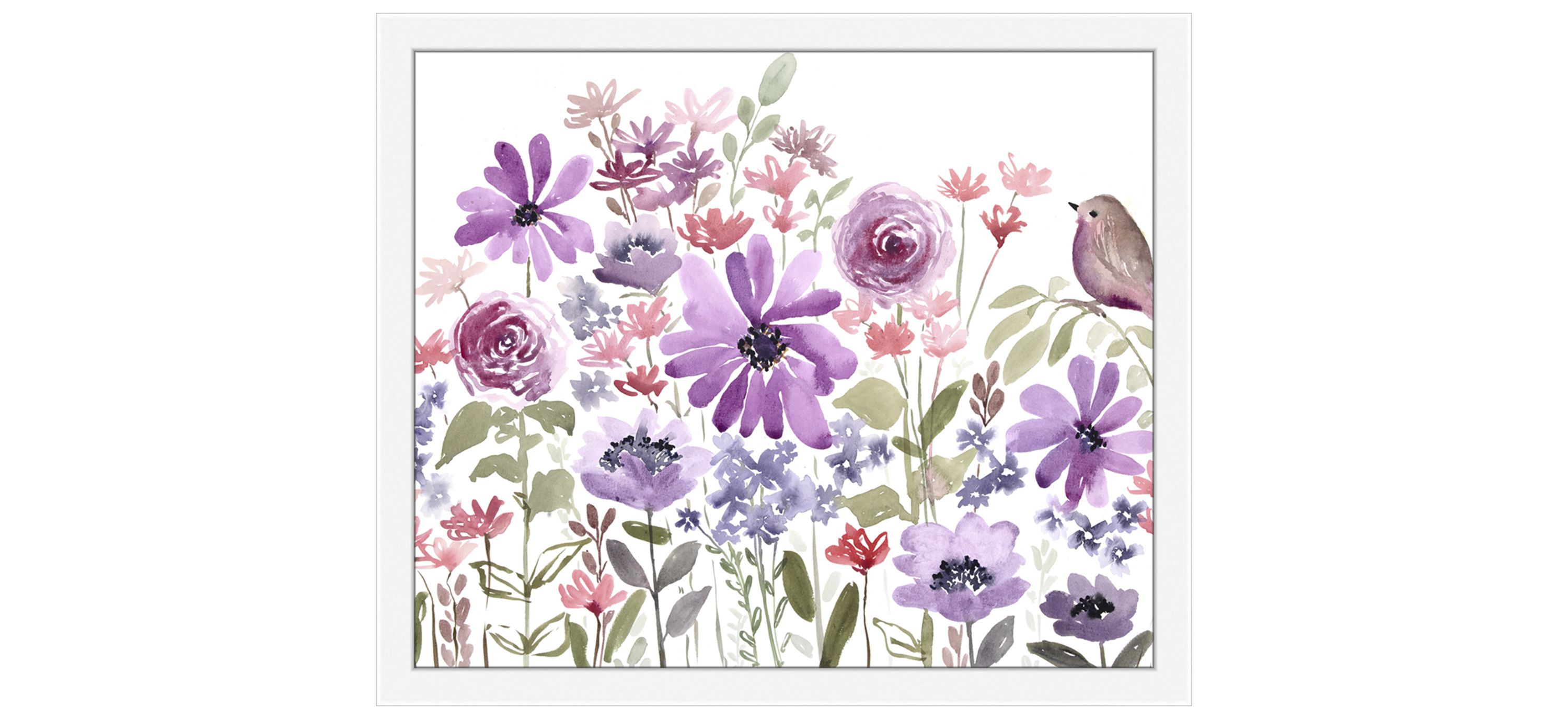Flowers And Birds Purple Wall Art