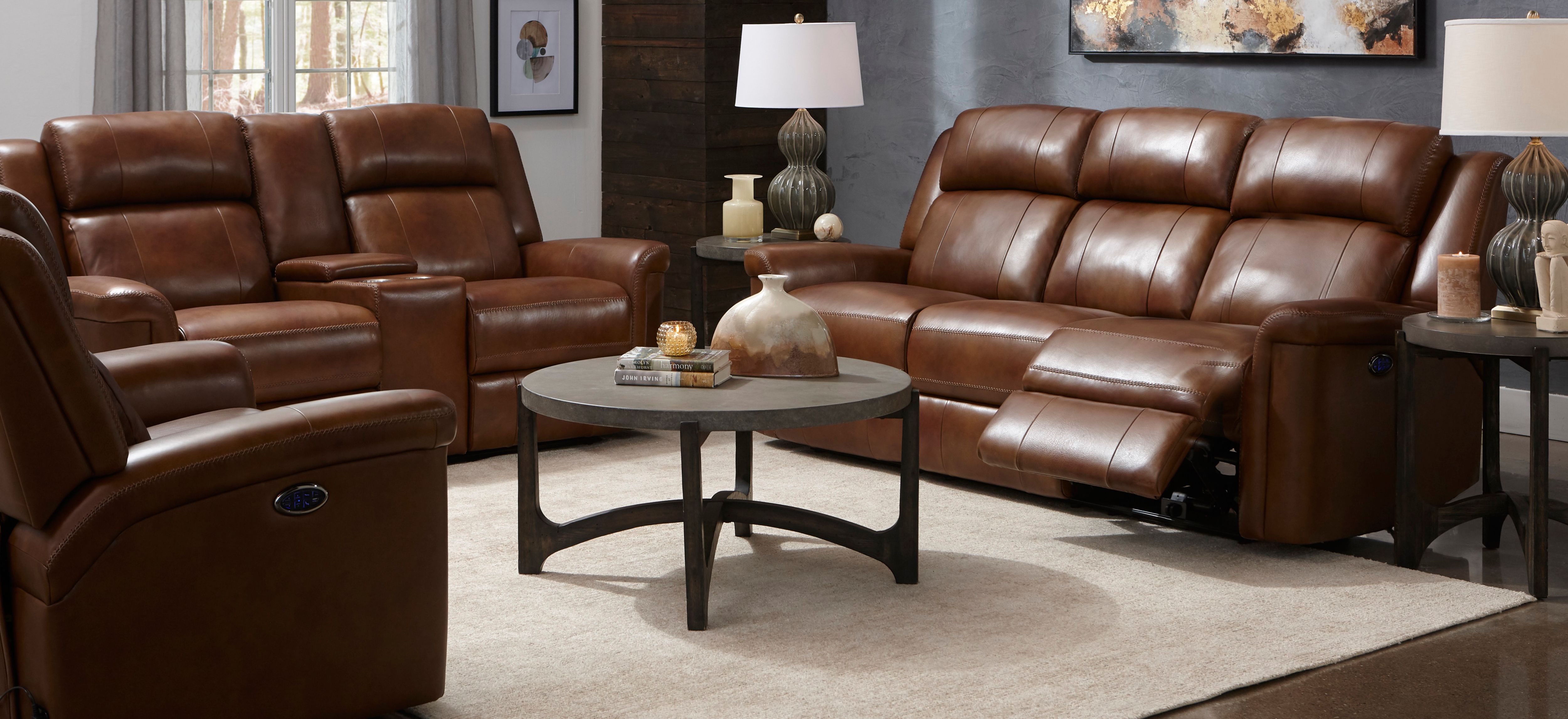 Richfield Leather Power Console Loveseat with Power Headrest and  