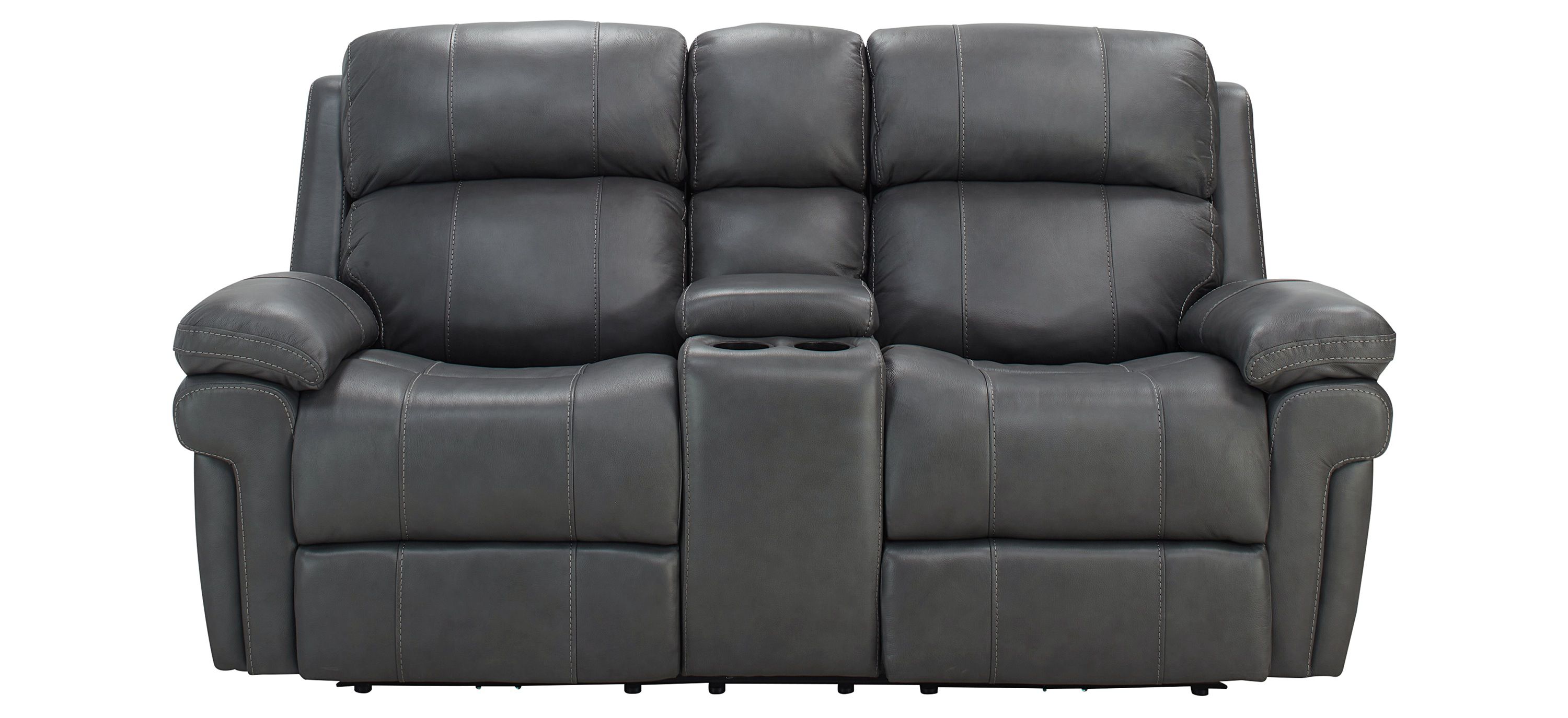 Remsen Leather Power Console Loveseat w/ Power Headrest