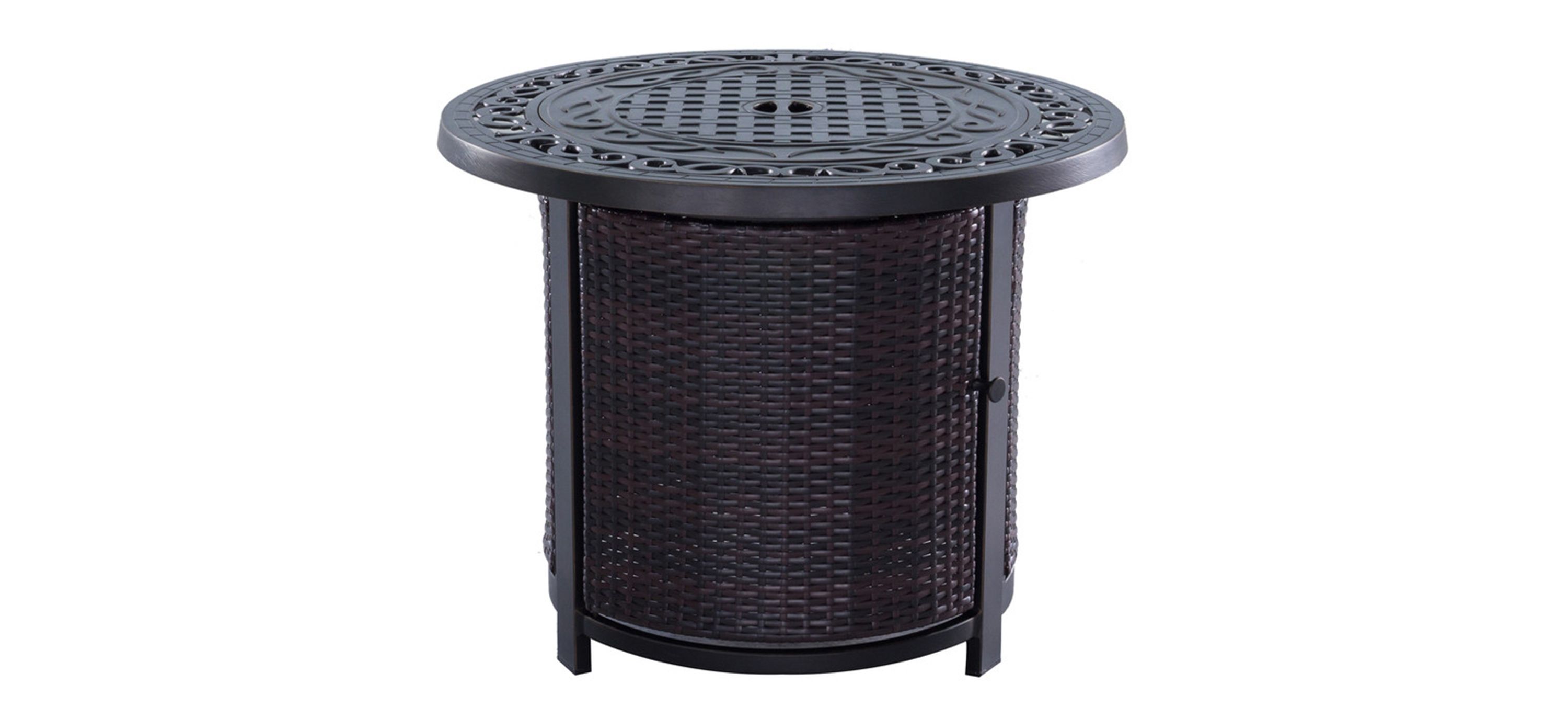 Buddy Outdoor Round Firepit Table with Wicker Base
