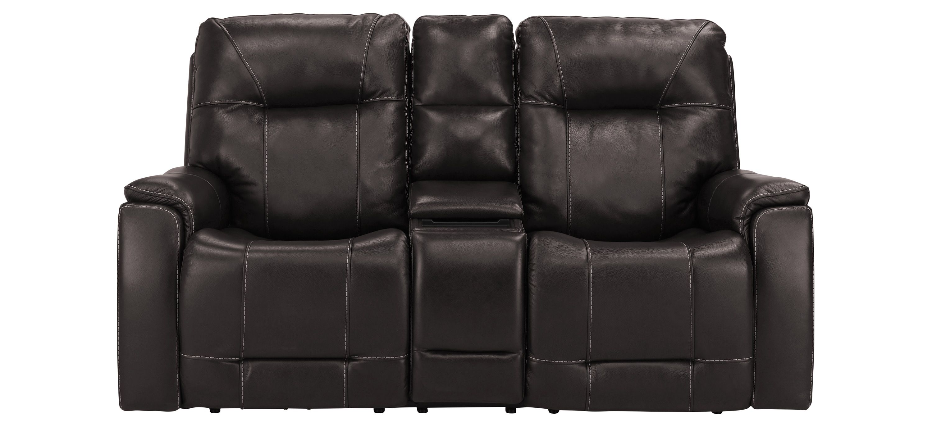 Barnett Leather Layflat Power Console Loveseat w/ Power Headrest and Lumbar