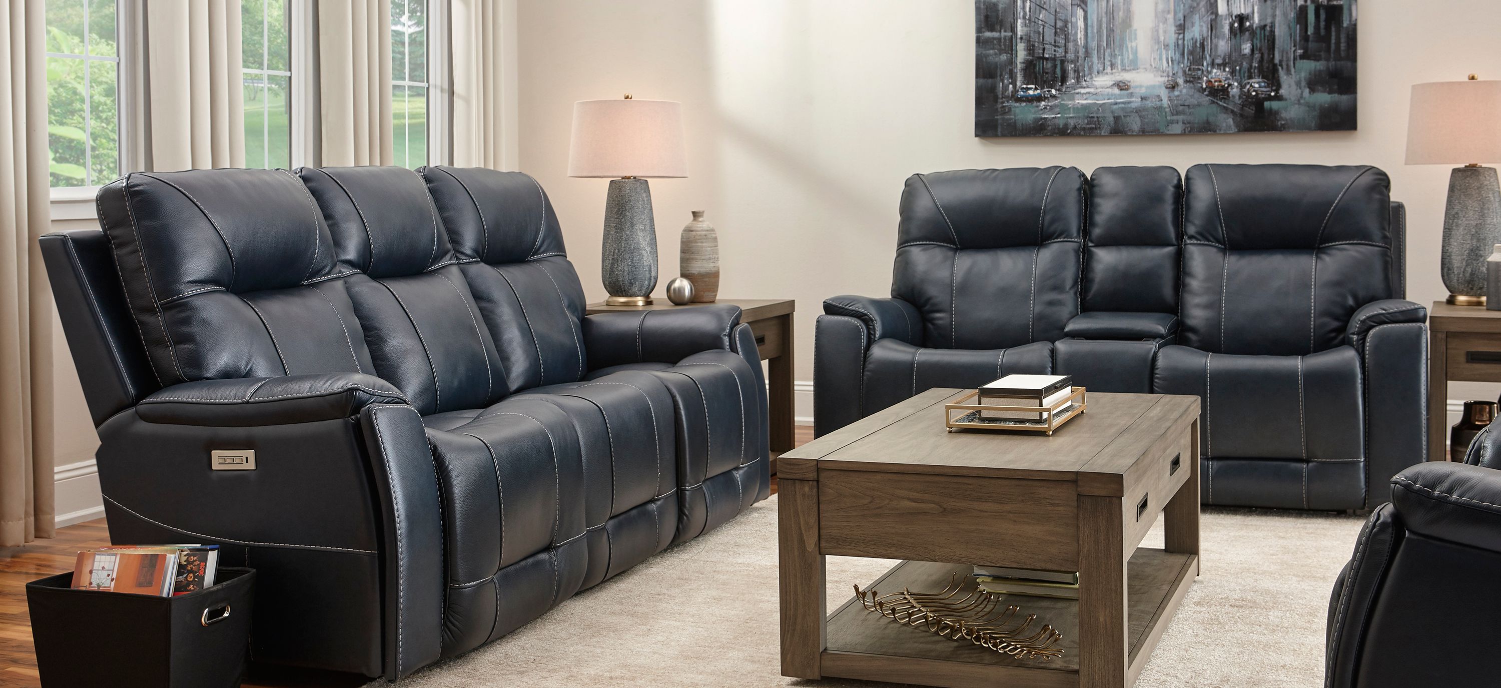Barnett 2-pc. Leather Power Sofa and Console Loveseat Set
