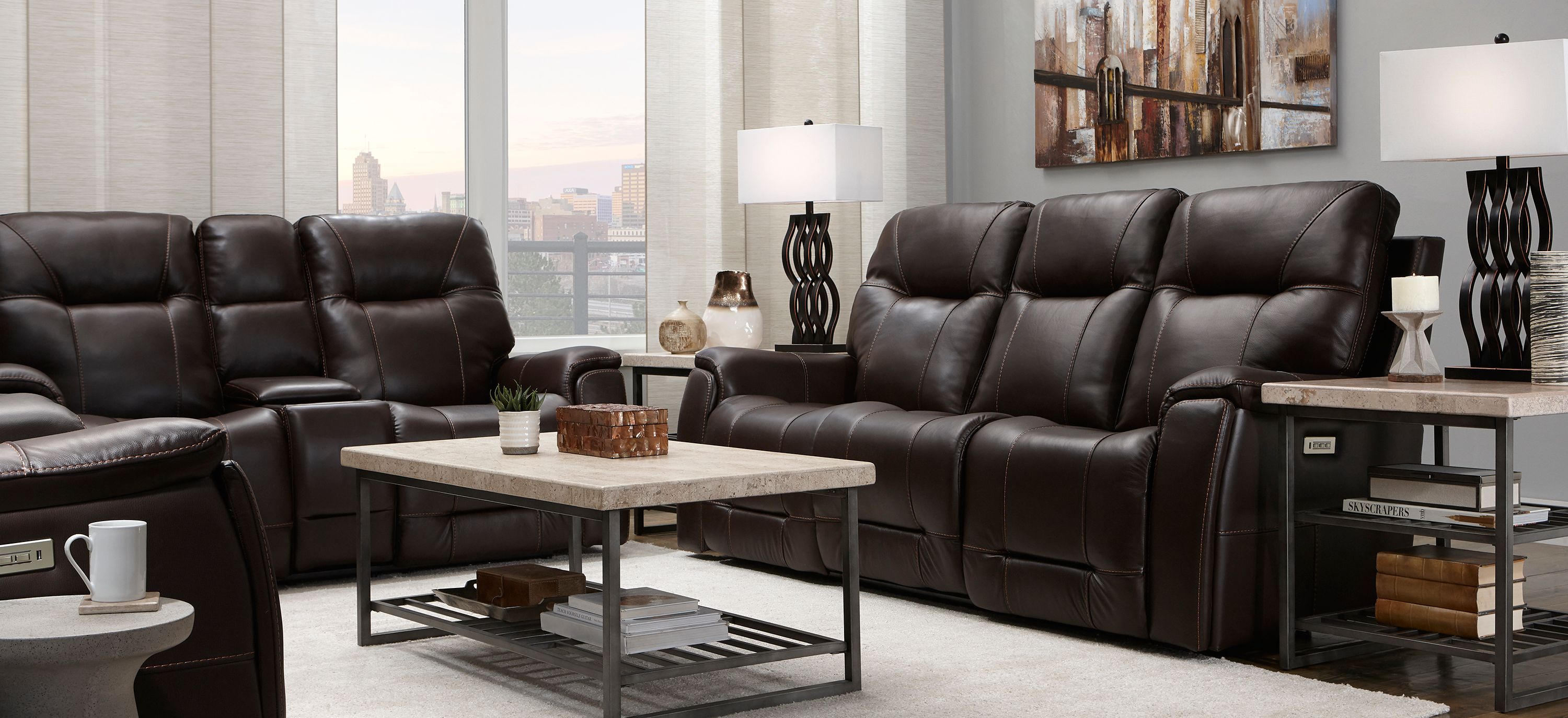 Barnett 2-pc. Leather Power Sofa and Console Loveseat Set