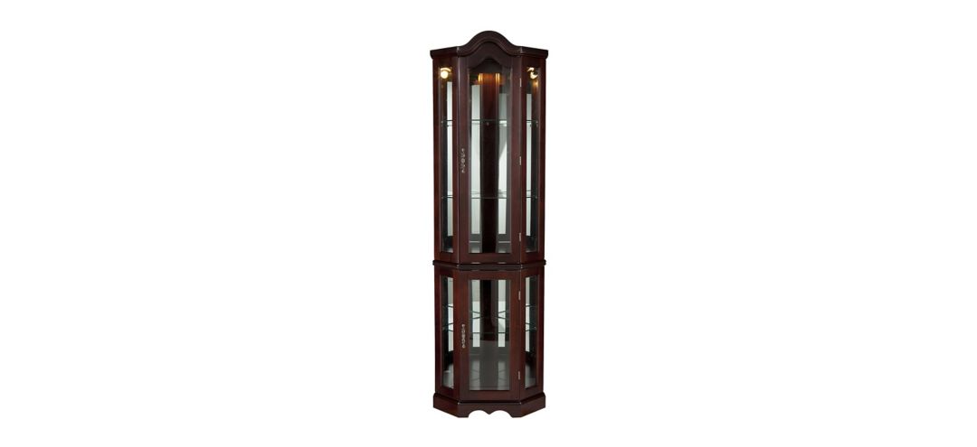 650196820 Kington Lighted Corner Curio Cabinet - Mahogany. sku 650196820