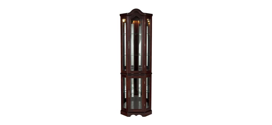 Kington Lighted Corner Curio Cabinet - Mahogany.