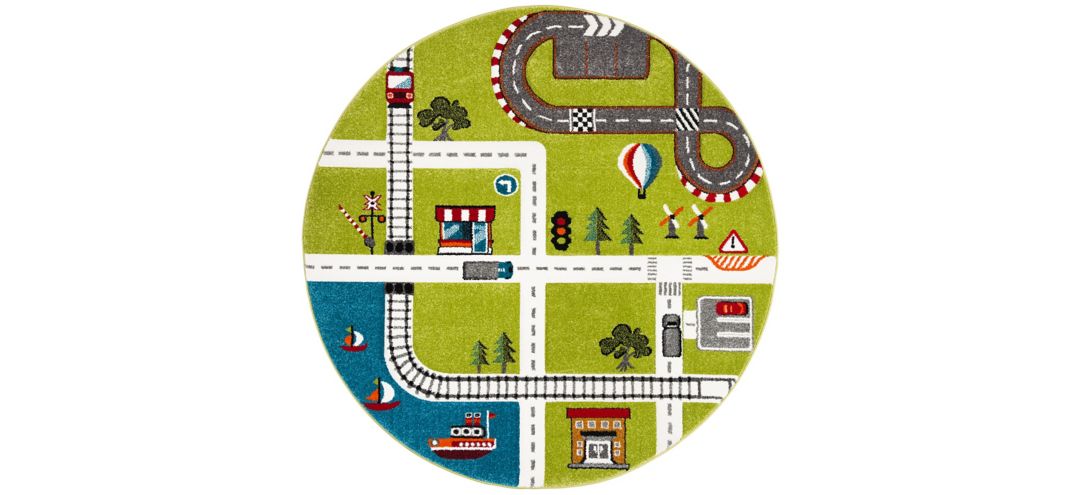 Carousel Cars Kids Area Rug Round