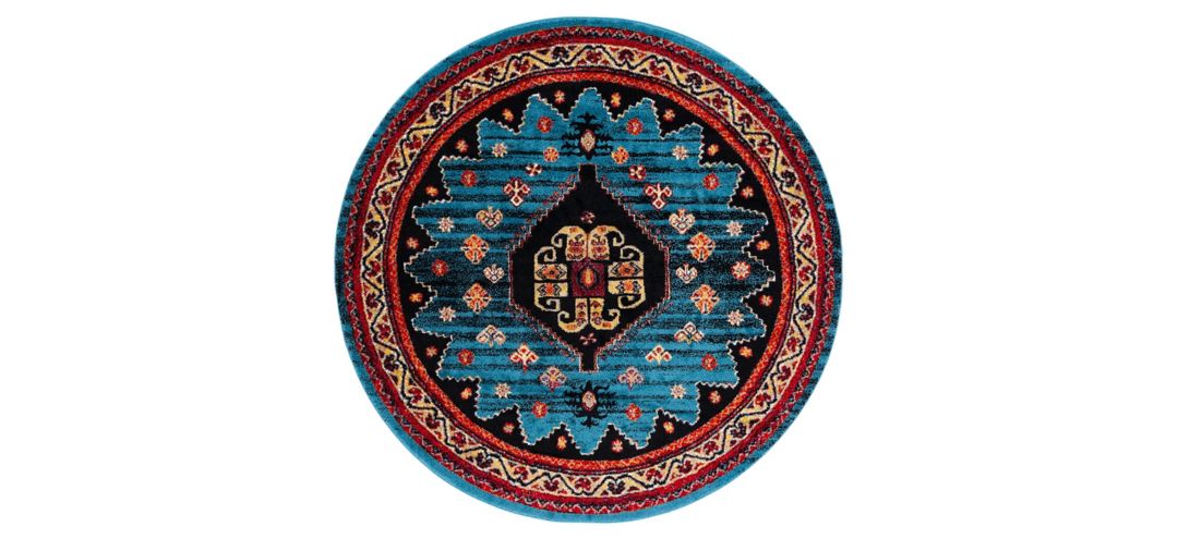 Medes Blue & Red Area Rug Round