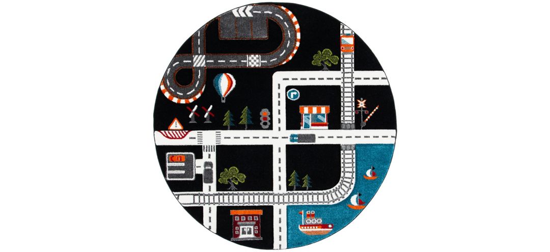 Carousel Cars Kids Area Rug Round