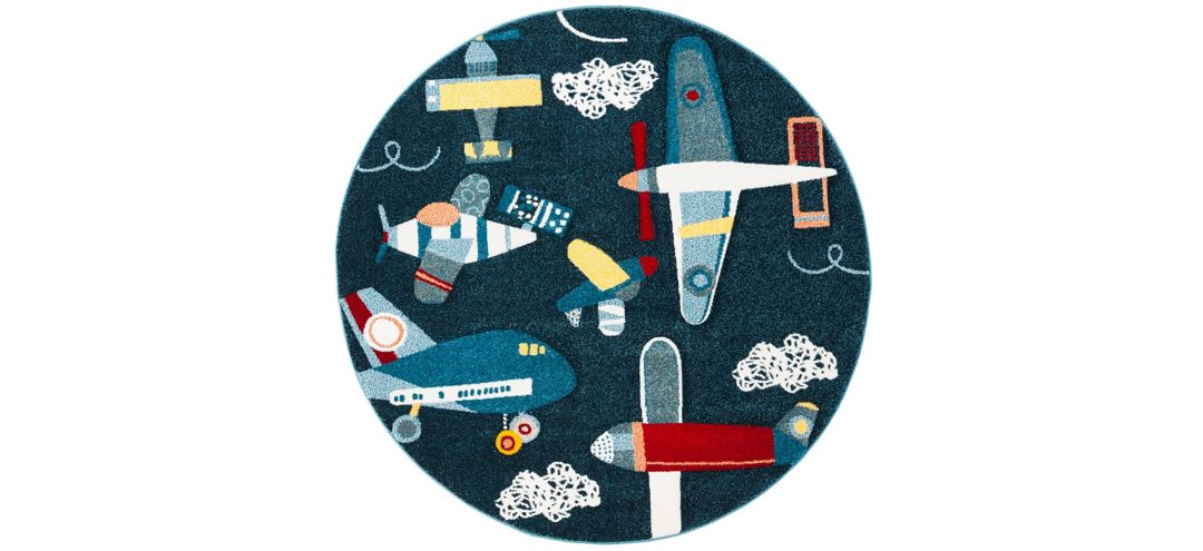 Carousel Planes Kids Area Rug Round