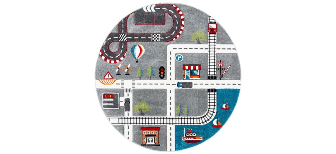 Carousel Cars Kids Area Rug Round