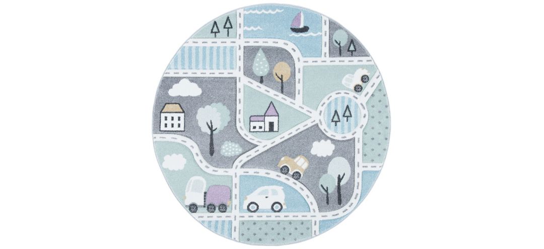 Carousel Cars Kids Area Rug Round