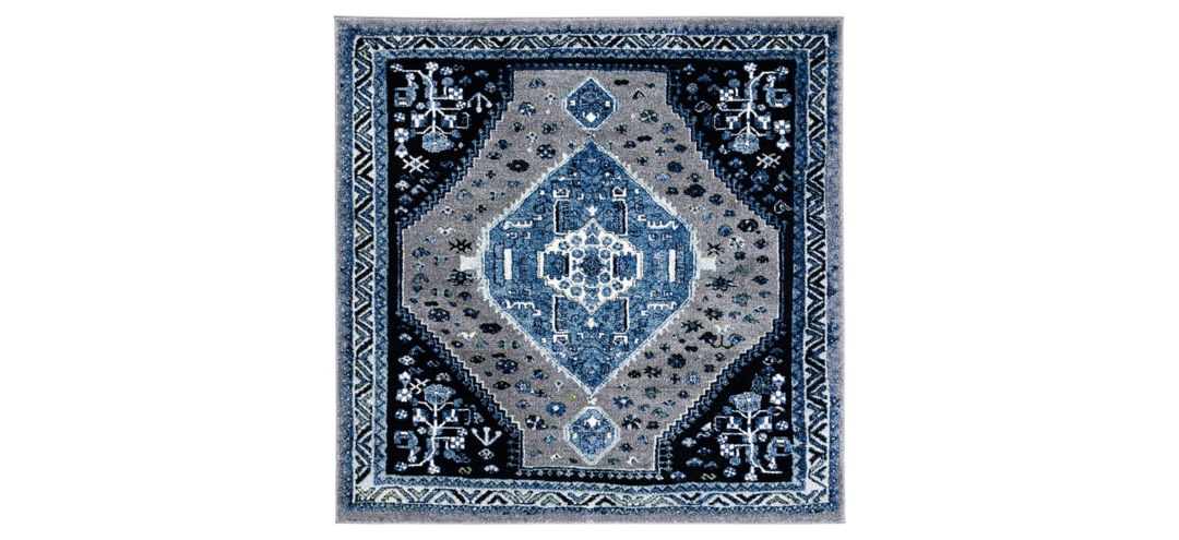 Vintage Hamadan Blue Area Rug Square