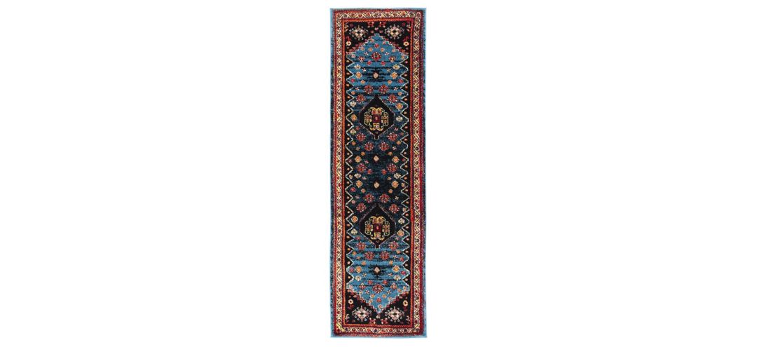 Medes Blue & Red Runner Rug