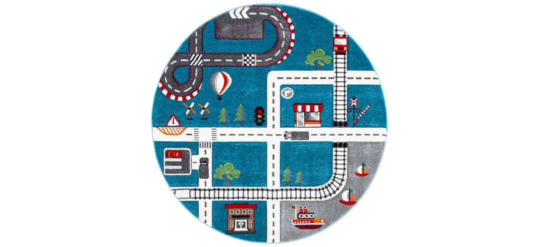 Carousel Cars Kids Area Rug Round