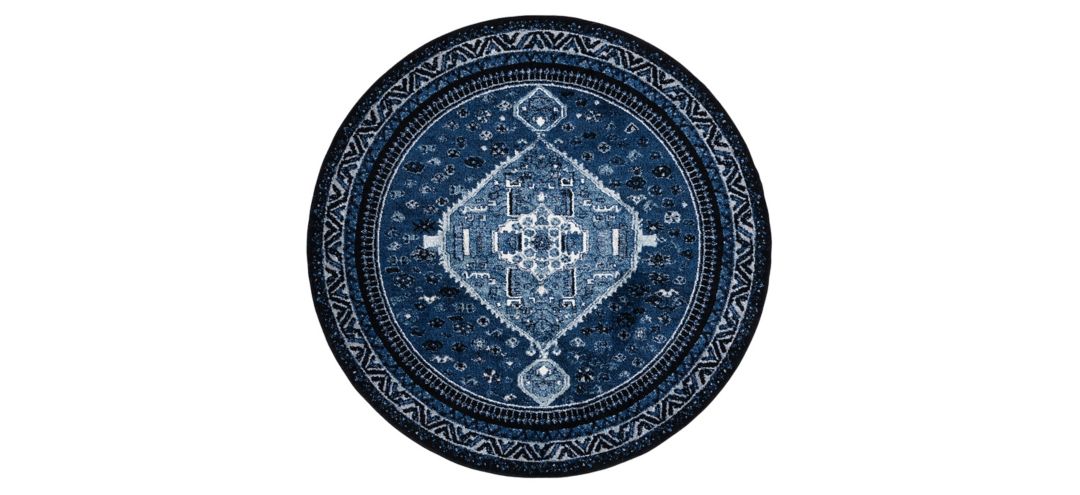 178201710 Vintage Hamadan Blue Area Rug Round sku 178201710