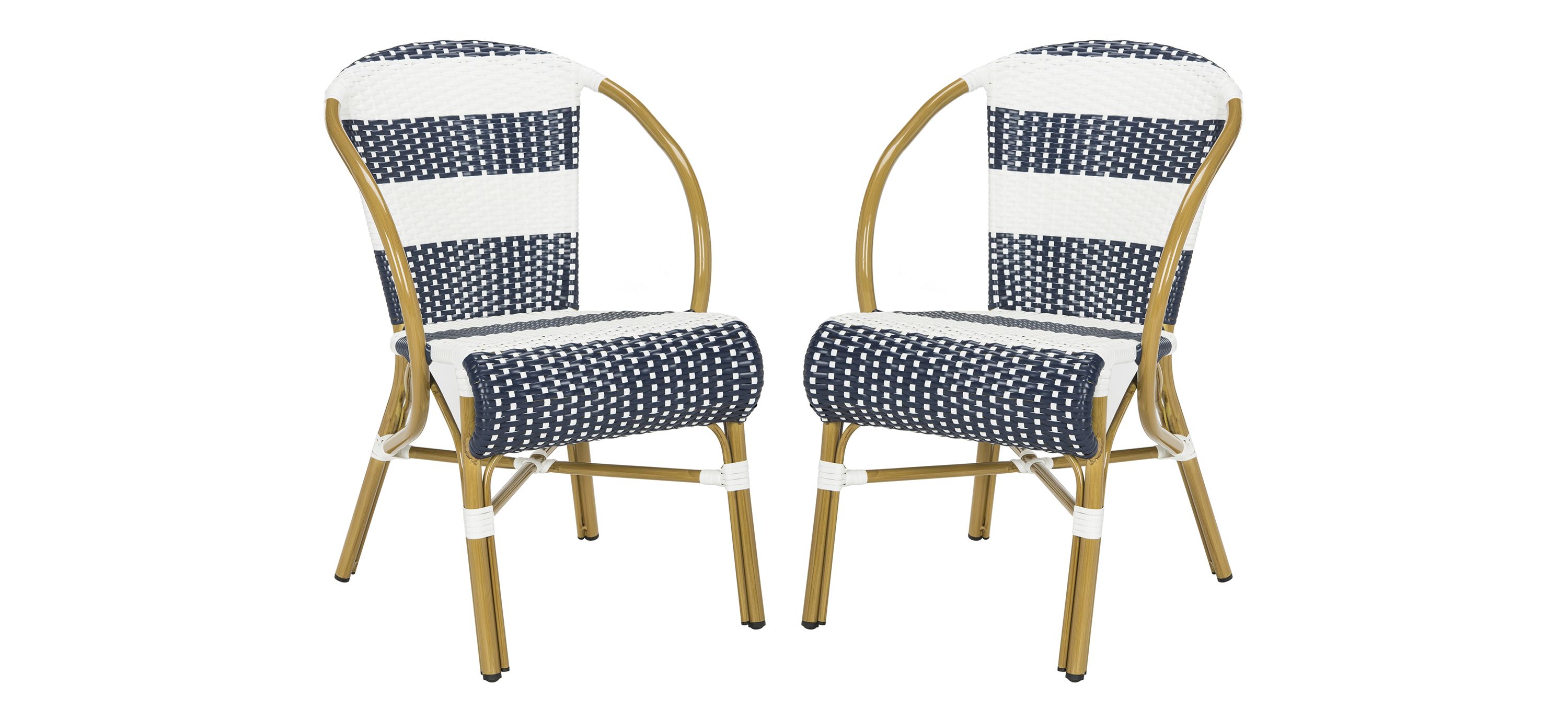 Aquina Outdoor Striped French Bistro Side Chair - Set of 2