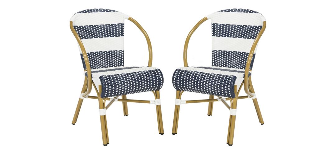 Aquina Outdoor Striped French Bistro Side Chair - Set of 2