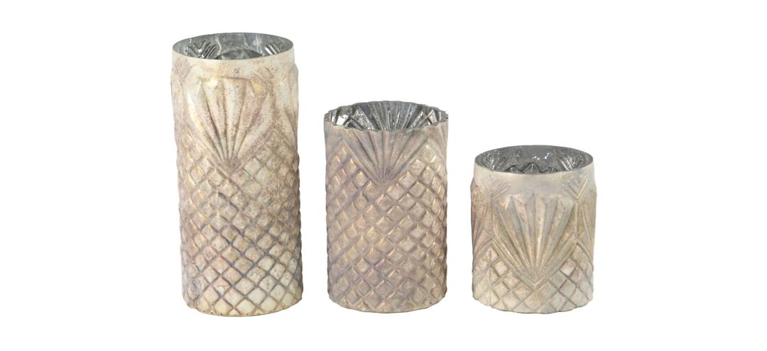 Ivy Collection Set of 3 Beige Glass Candle Holders