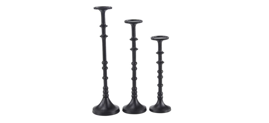 Ivy Collection Set of 3 Black Metal Candle Holders