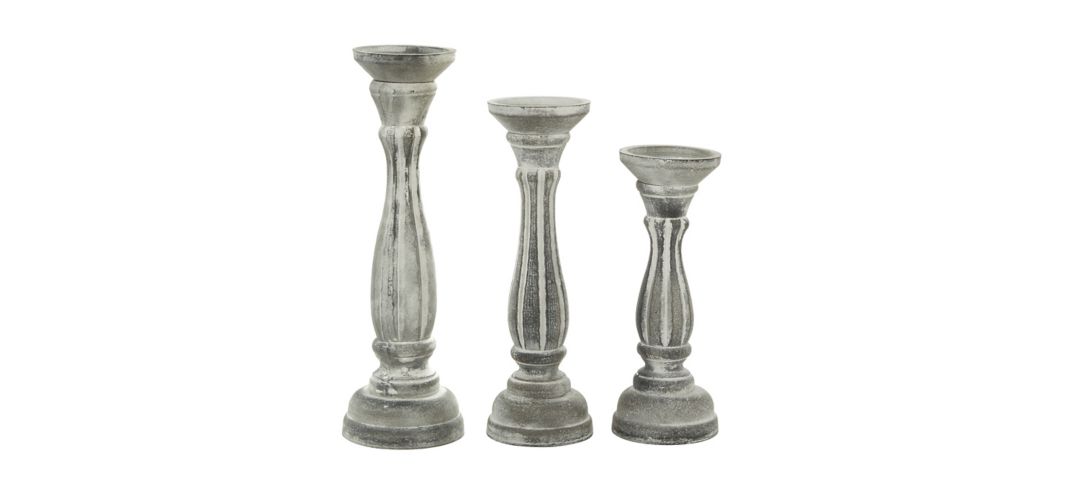 550037 Ivy Collection Set of 3 White Wood Candle Holders sku 550037
