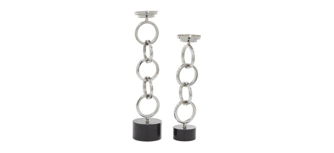 Ivy Collection Set of 2 Silver Stainless Steel Candle Holders