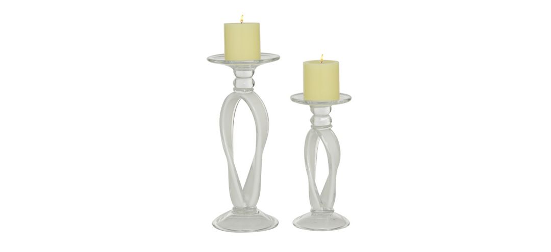 Ivy Collection Set of 2 White Glass Candle Holders