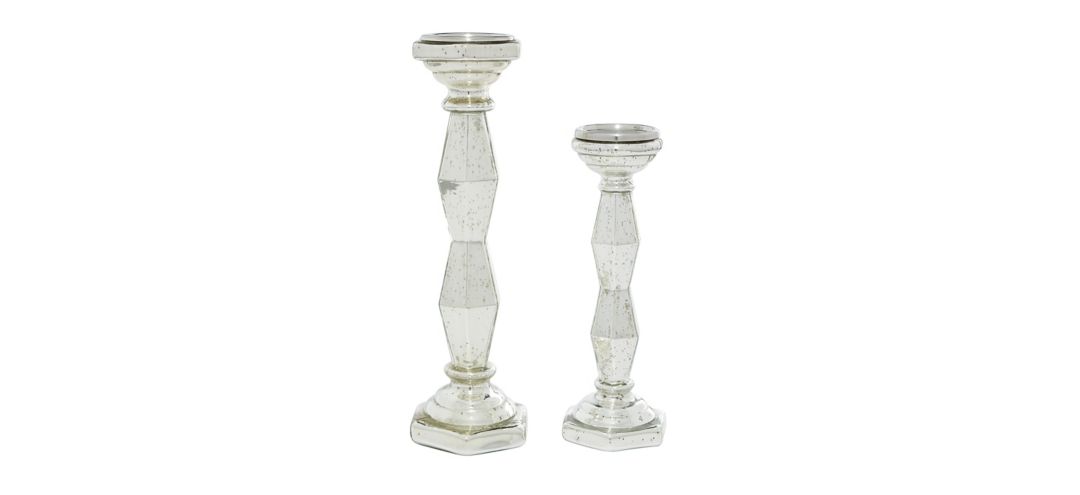 Ivy Collection Set of 2 Silver Glass Candle Holders