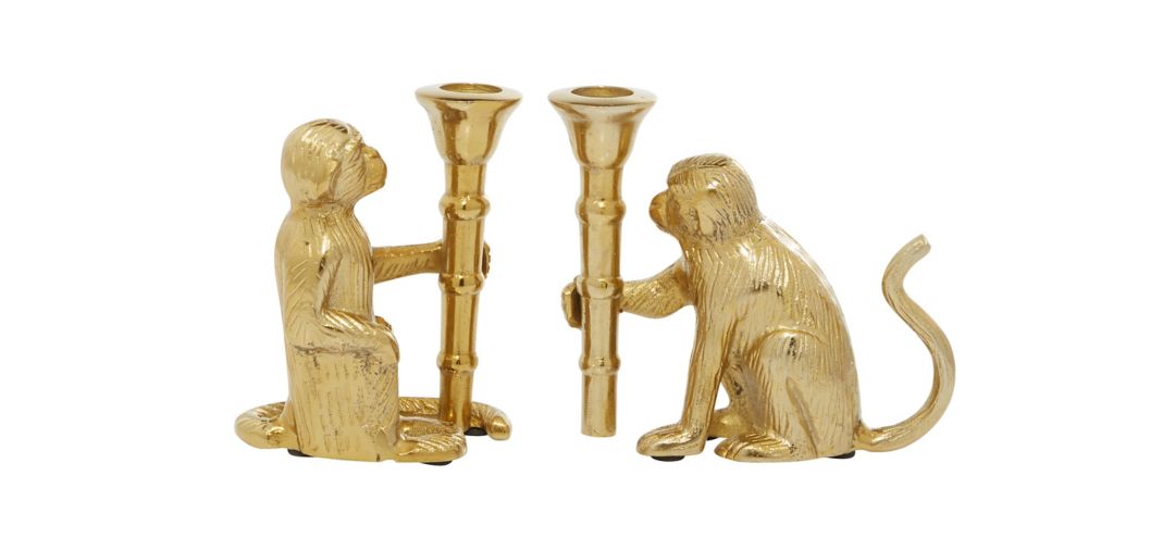 550071 Ivy Collection Set of 2 Gold Aluminum Candle Holde sku 550071
