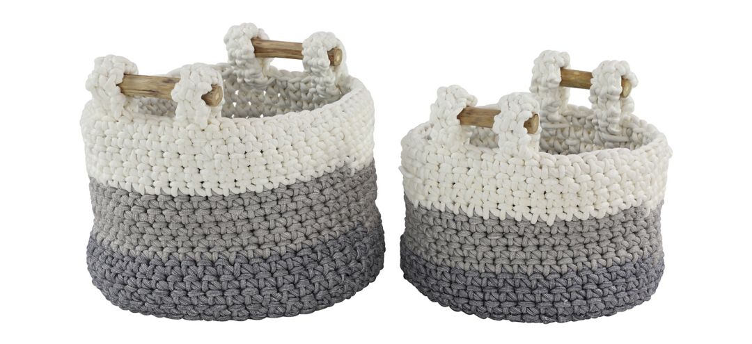 Ivy Collection Set of 2 Striped Tote Baskets