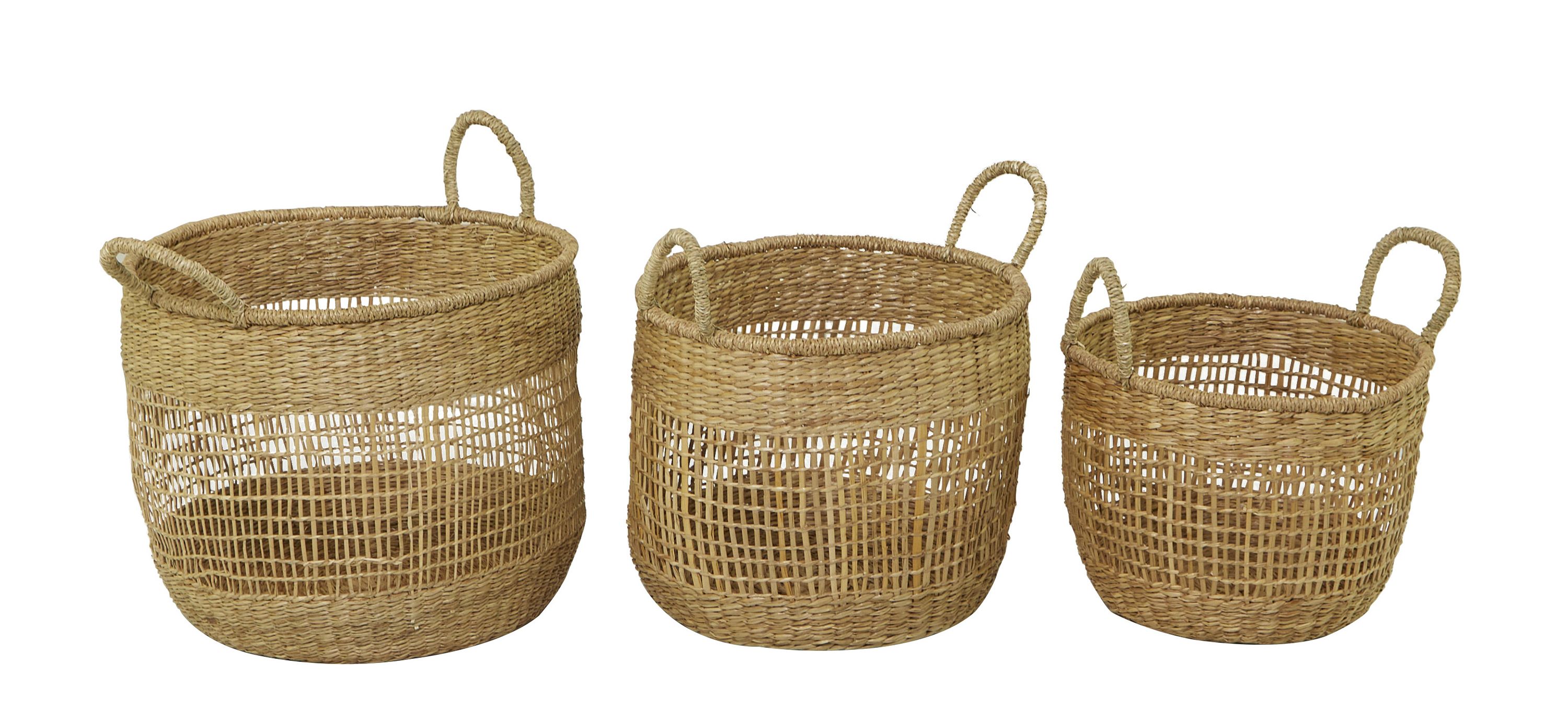 Ivy Collection Set of 3 Brown Seagrass Baskets