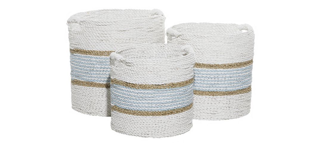 Ivy Collection Set of 3 Striped Seagrass Baskets