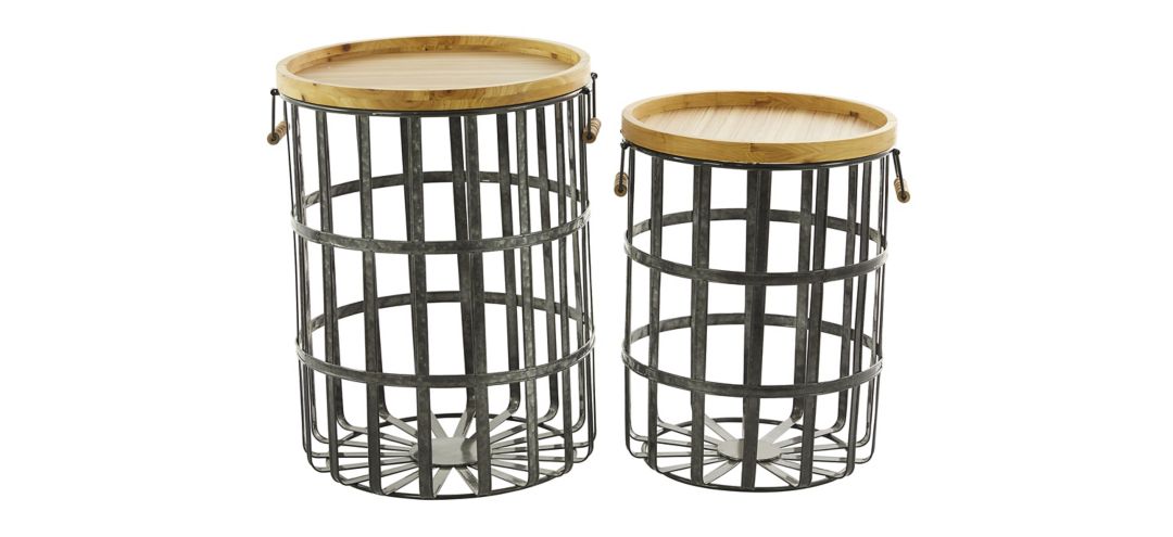 Ivy Collection Set of 2 Metal and Wood Canisters