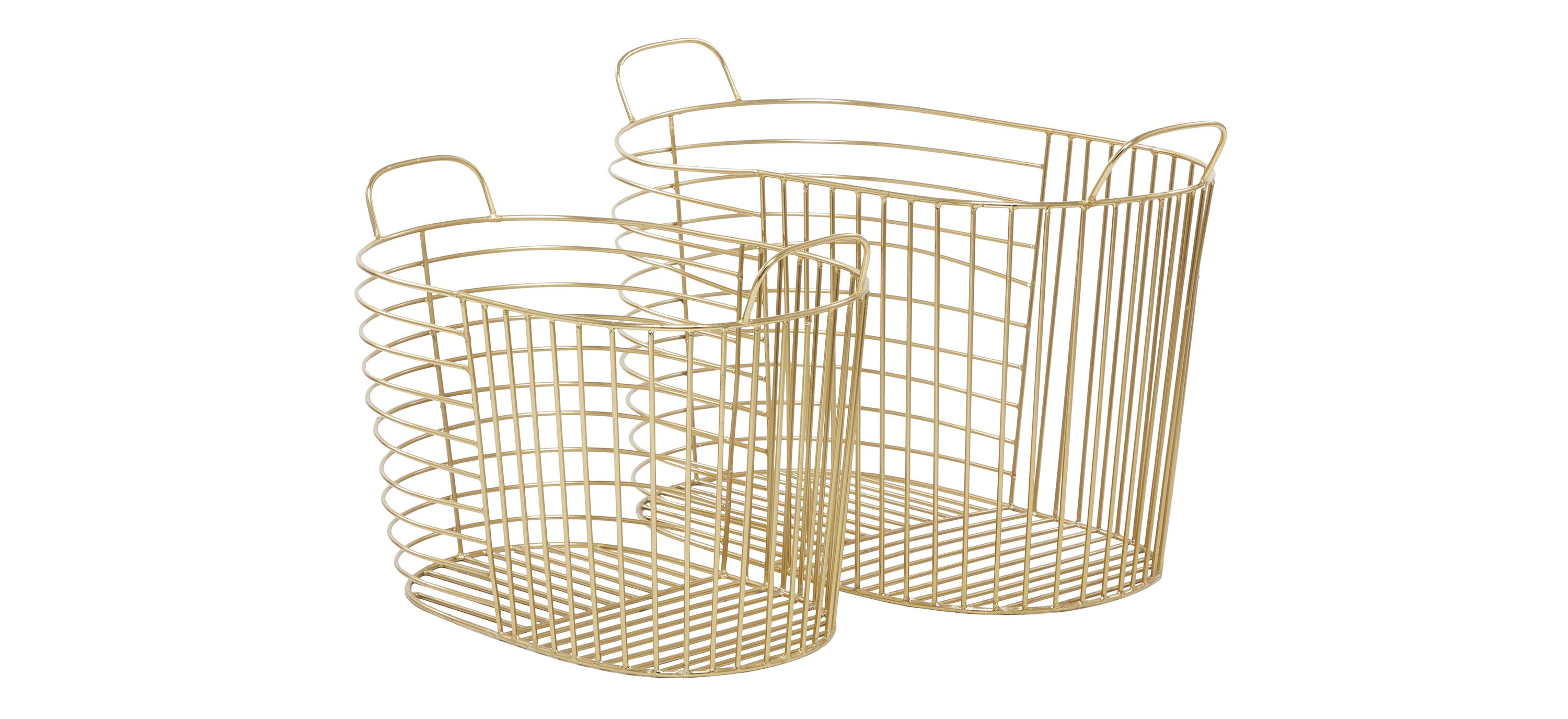 Ivy Collection Set of 2 Handled Gold Metal Baskets