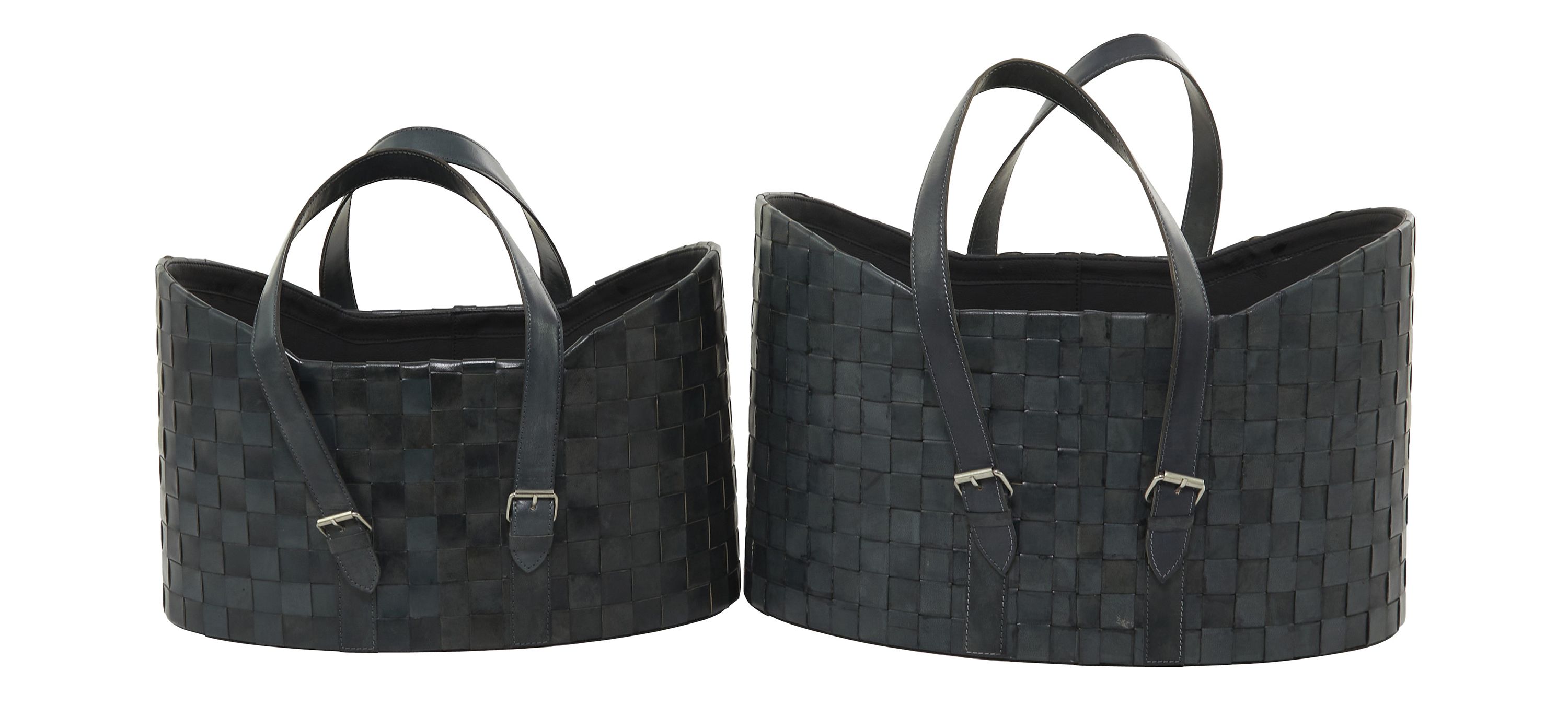 Ivy Collection Set of 2 Handled Leather Storage Baskets