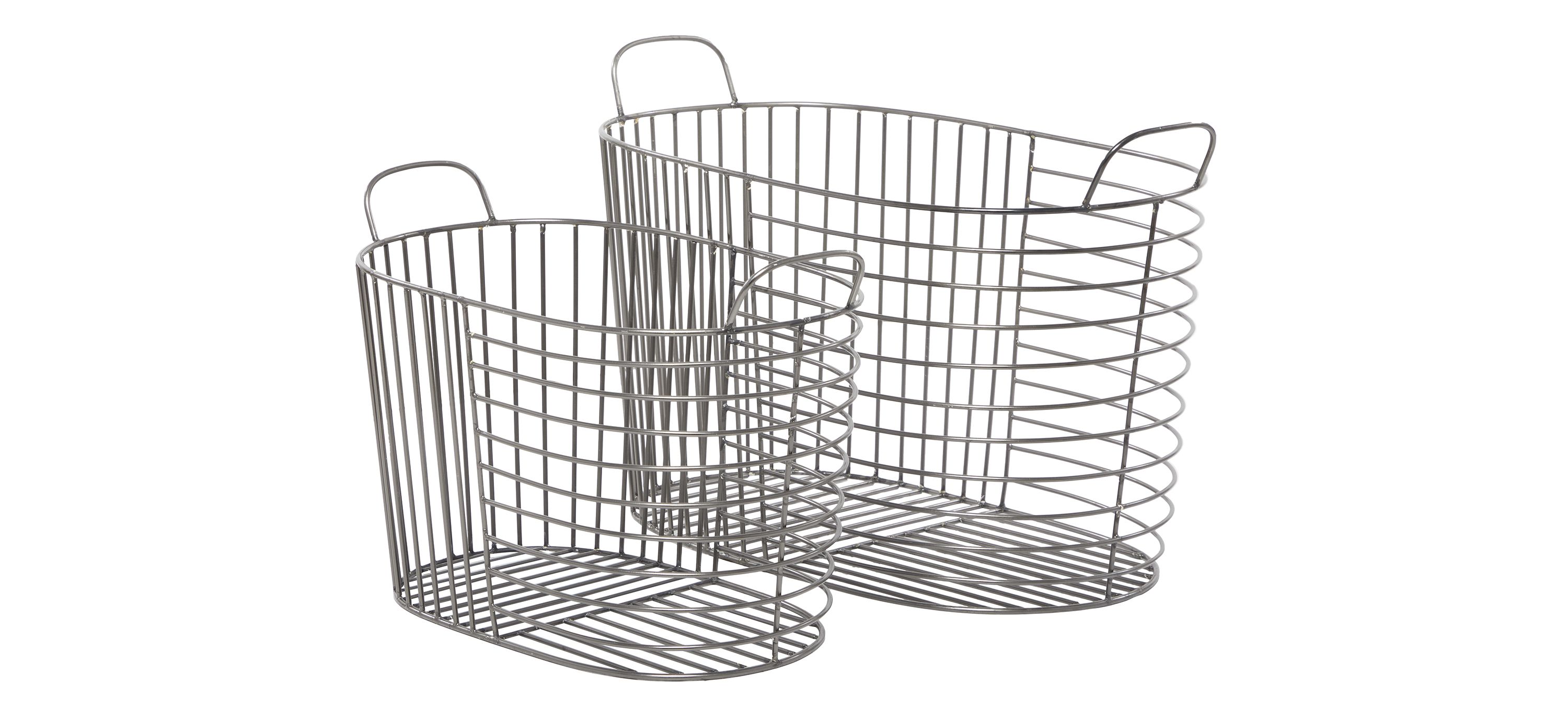 Ivy Collection Set of 2 Handled Gray Metal Baskets