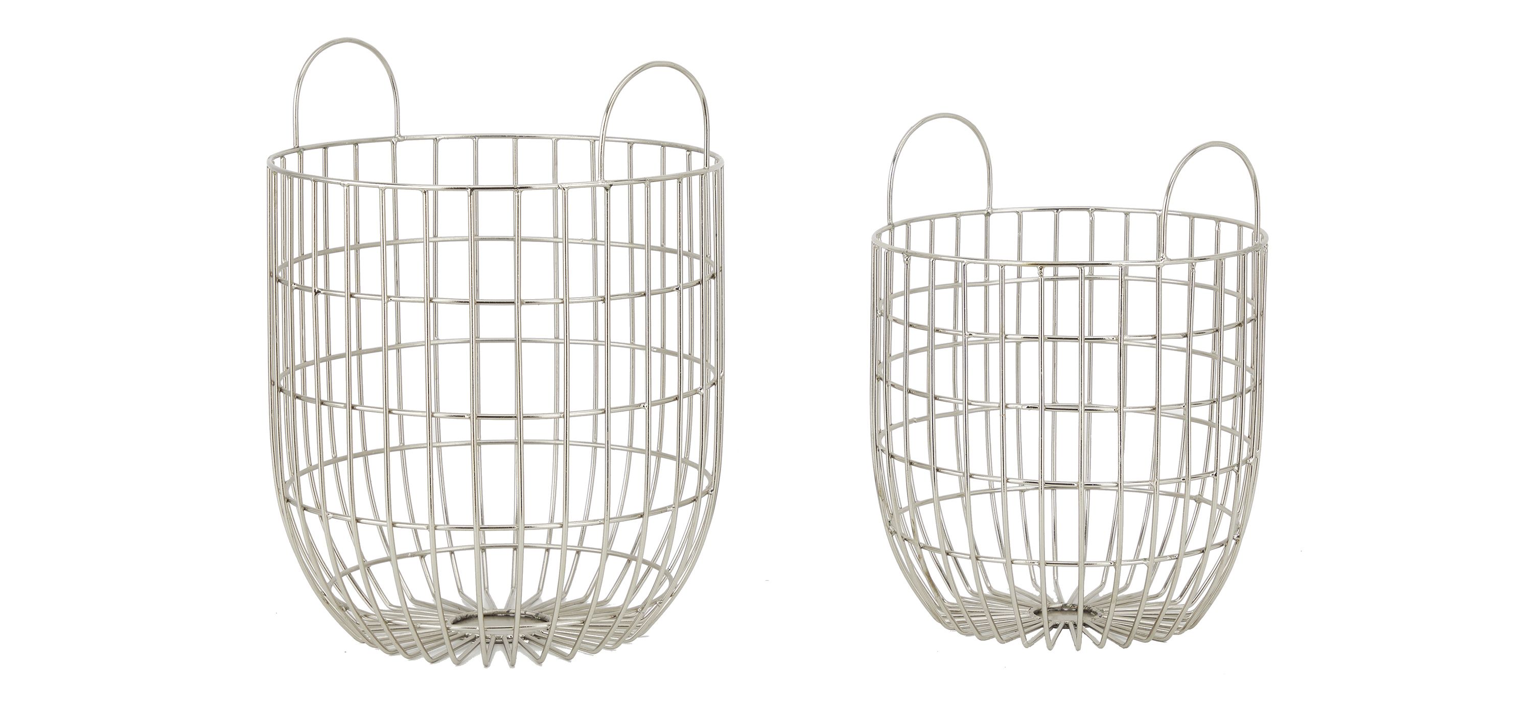 Ivy Collection Set of 2 Silver Metal Baskets