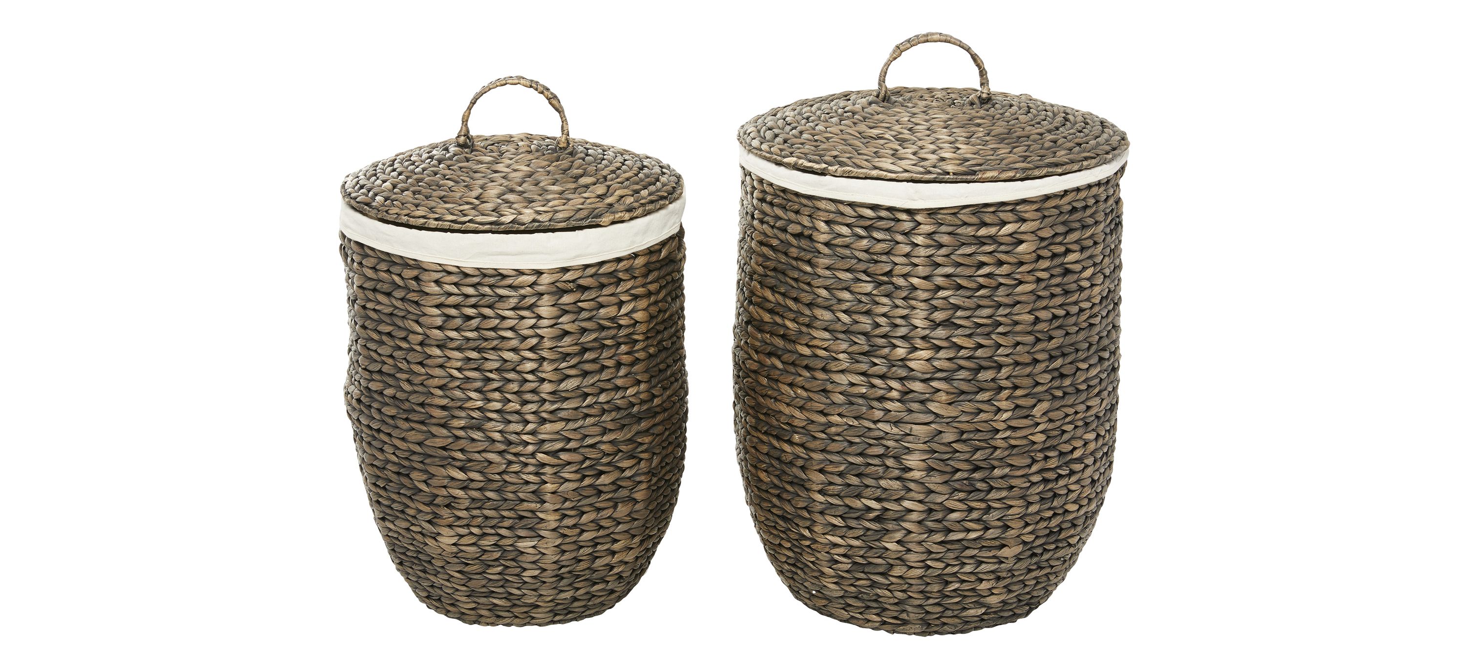 Ivy Collection Set of 2 Water Hyacinth Lidded Baskets
