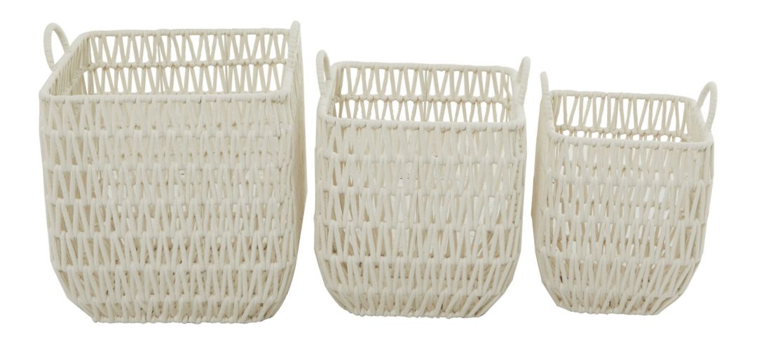 Ivy Collection Set of 3 White Cotton Baskets