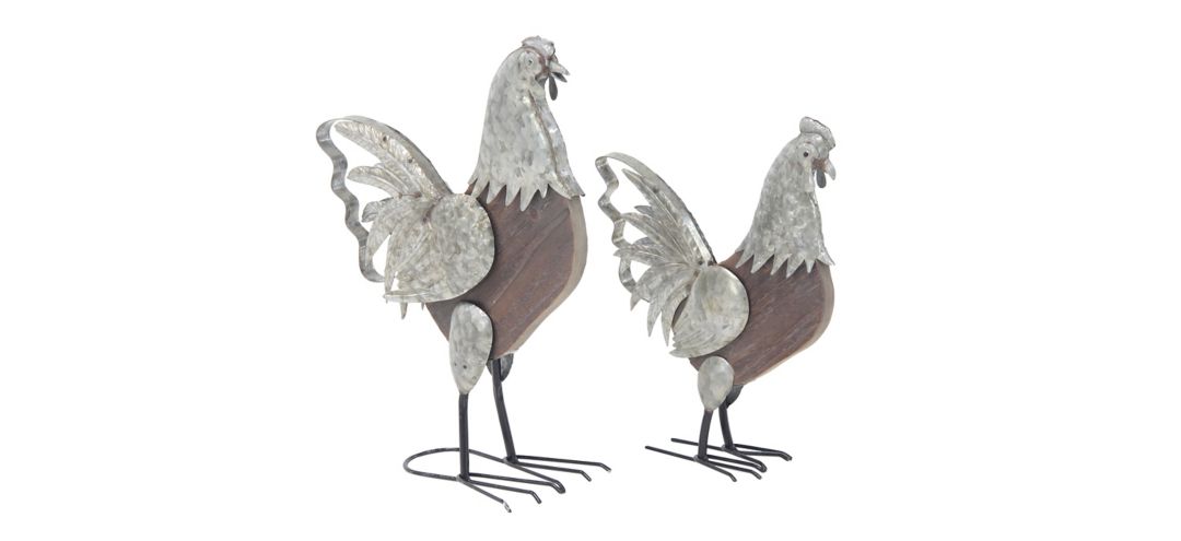 Ivy Collection Silver Metal Garden Sculpture Set of 2