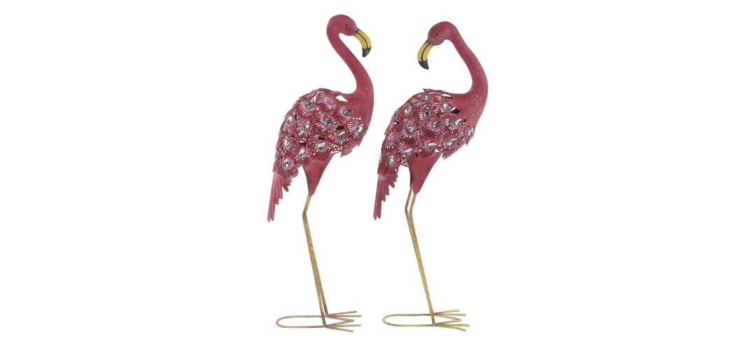 Ivy Collection Pink Metal Garden Sculpture Set of 2