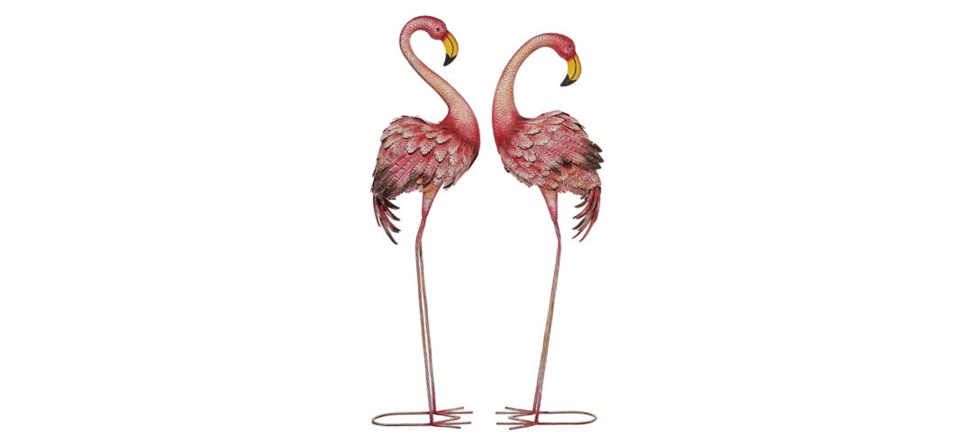 Ivy Collection Pink Metal Garden Sculpture Set of 2