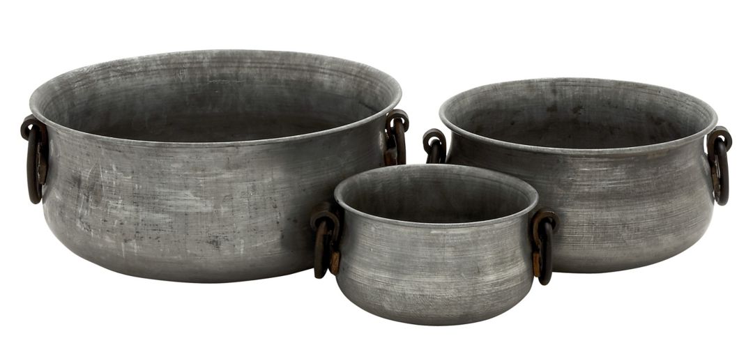 Ivy Collection Gray Metal Planter Set of 3