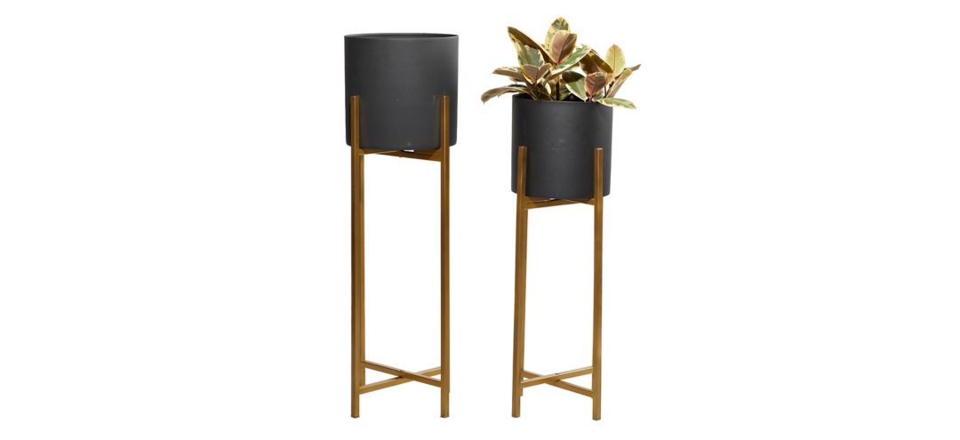 Ivy Collection Black Metal Planter Set of 2