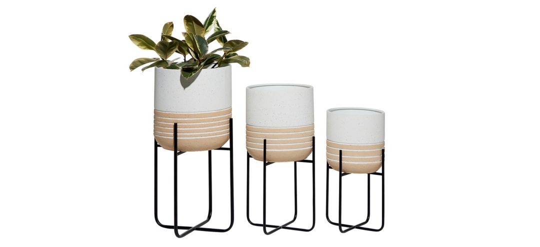 Ivy Collection White Metal Planter Set of 3
