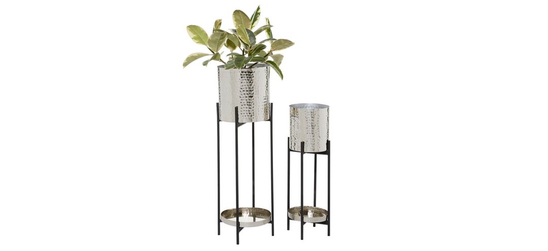 241325990 Ivy Collection Silver Metal Planter Set of 2 sku 241325990