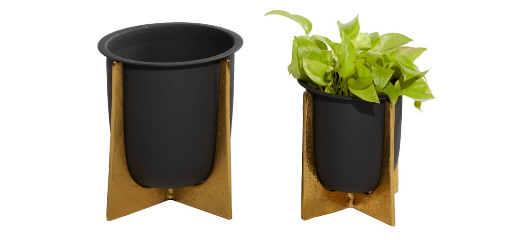 Ivy Collection Black Aluminum Planter Set of 2