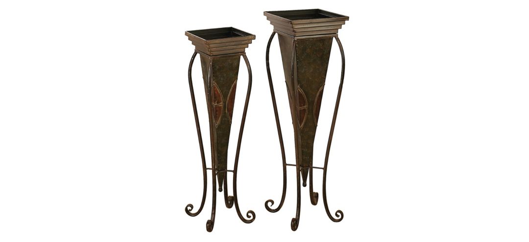 Ivy Collection Brown Metal Planter Set of 2