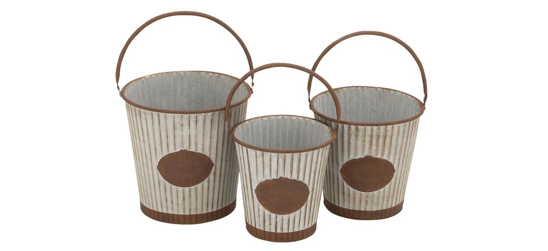 Ivy Collection Silver Tin Planter Set of 3