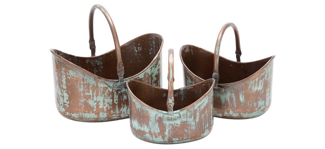 Ivy Collection Copper Metal Planter Set of 3